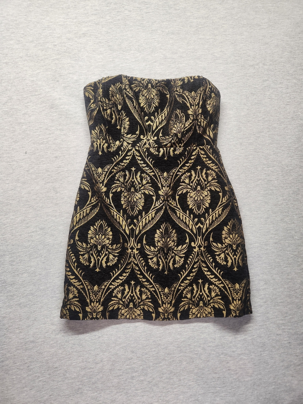 Forever 21 Black and Gold Strapless Brocade Mini Dress